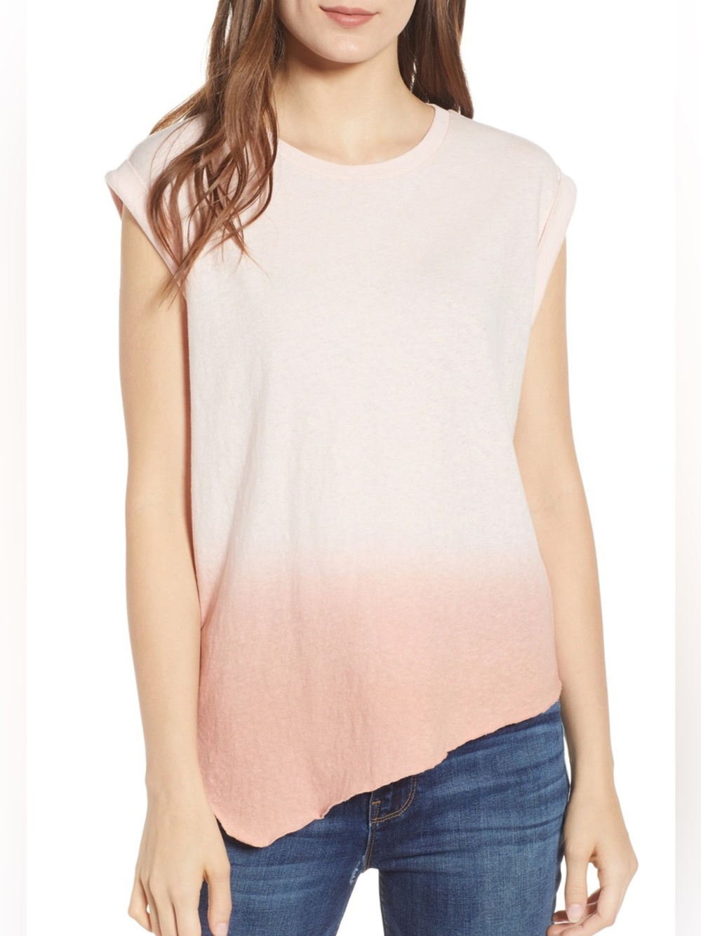 Hudson Cotton Linen Rolled Sleeve Tee Ombre Wash Tee (Size S)